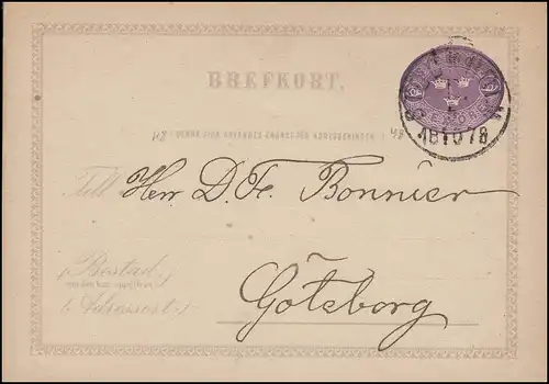 Carte postale P 1C I BREFFORT 6 Öre, STOCKHOLM 5.10.1878 vers Göteborg