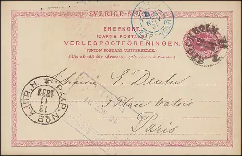 Carte postale P 20 SVERIGE-SUEDE 10 Öre, Bahnpost PKXP. No 2 A. UTR. A 13.11.1891