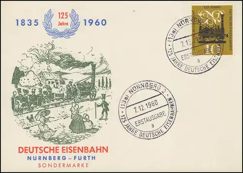 435 - 125 Jahre deutsche Eisenbahn, Schmuck-FDC-Karte ESSt NÜRNBERG 7.12.1960