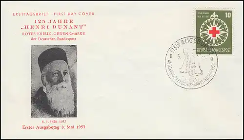 164 Croix-Rouge Henri Dunant 1953 sur le FDC de bijoux ESSST AUGBURG 8.3.53