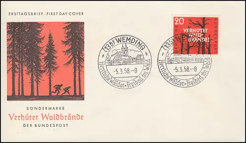 283 Waldbrandverhütung 1958 auf Schmuck-FDC ESSt WEMDING 5.3.58
