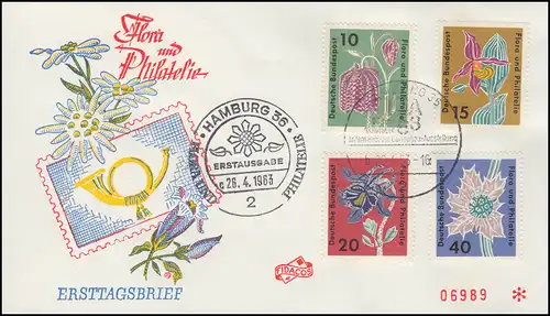 401-404 Exposition Flora et Philatelie 1963: ensemble sur FIDACOS-FDC ESSt HAMBURG