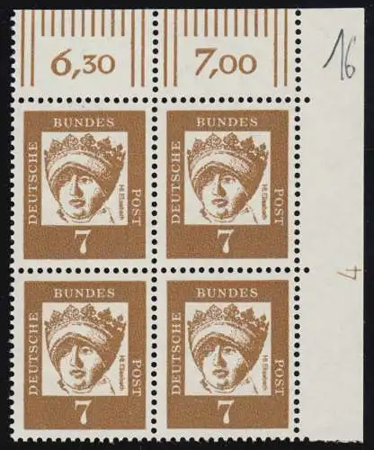 348y DZ Hl. Elisabeth 7 Pf als Eck-Vbl o.r. mit Druckerzeichen 4, **