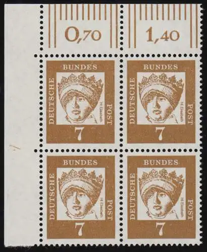 348y DZ Hl. Elisabeth 7 Pf als Eck-Vbl. o.l. mit Druckerzeichen 4 oben, **