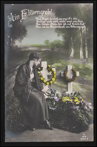 Trauer-AK Das Elterngrab am Birkenwald Grabkreuze Trauer Leiden, ungebraucht