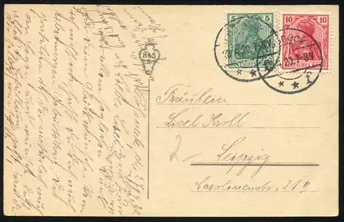 AK Geburtstagsgrüße Blumenvase mit Veilchen und Margeriten, Pößneck 28.4.1920