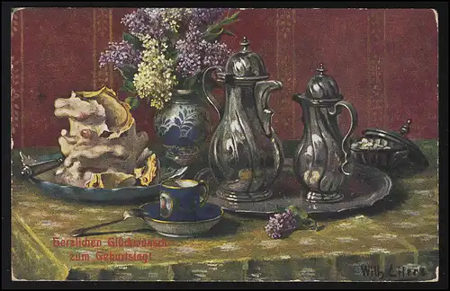 Table de peinture AK avec des casseroles d'argent par Wilhelm Eilers BRANSCHWEIG 16.9.10