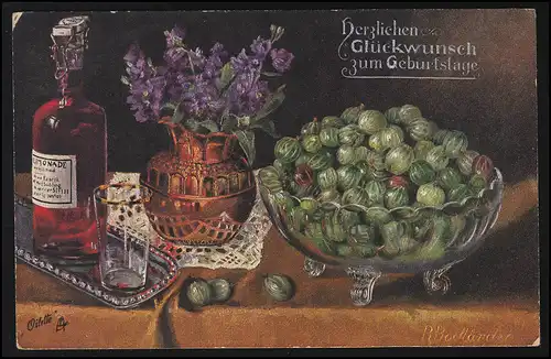 AK TUCK'S CARTE POST Peinture Rachel Bodlanden Style des fruits, HANNOVER 28.8.12