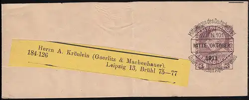 Autriche Streifband S 8 Préévaluation D.Ö.A.V. WIENNE mi-octobre 1911