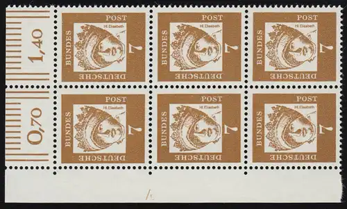 348y DZ Hl. Elisabeth 7 Pf als Eck-6er o.l. mit Druckerzeichen 4 oben, **