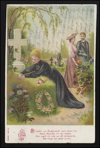 Trauer-AK Am Elterngrab Friedhof Trauer Frau im schwarzem Kleid, NOTTULN 15.8.06