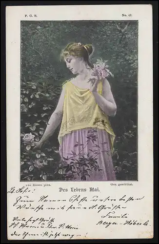 AK van Regens: La Vie Mai. Femme avec des fleurs, VARCH 15.5.1903