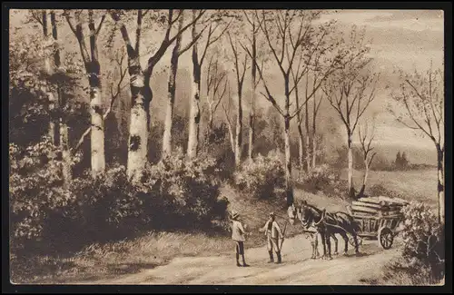 AK Waldidylle: Holztransport mit Pferdegespann, DEN HELDER 20.6.1917