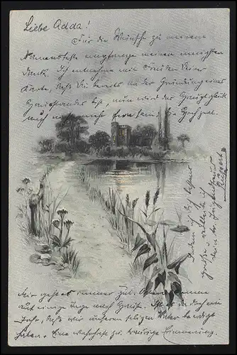AK Paysage artistique avec eau et château, métallisé brillant, GALZONOURG 1901