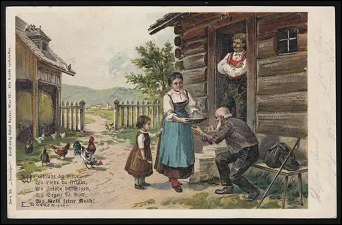 AK E. Döcker: Bénédictions domestiques - La soupe pour grand-père, carte postale locale BERLIN NW 21c 16.04.01