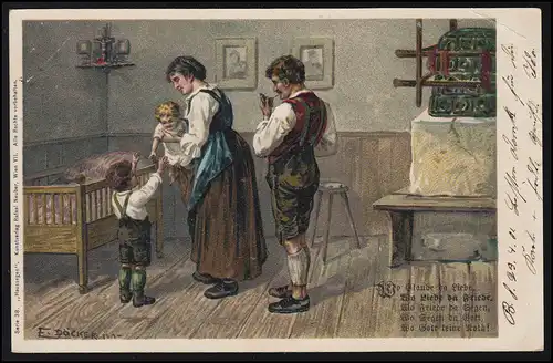 AK E. Döcker: bénédiction de maison - bonheur familial, carte postale locale BERLIN NW 21c 23.4.2001