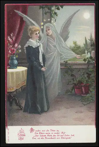 AK Deuil Sur la tombe des parents - femme et anges Parlent aux morts, inutile