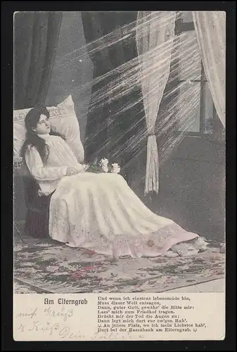 Trauer-AK Am Elterngrab - Frau im Stuhl, HAMBURG 30.10.1903 DÖRVERDEN 1.1.03
