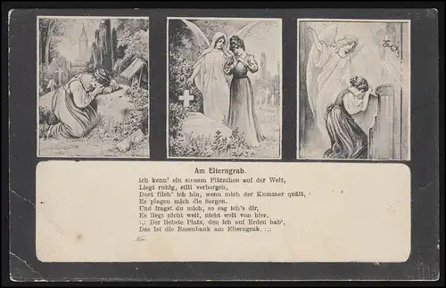 Trauer-AK 3 Bilder: Am Elterngrab Engel, SIMMERN 9.11.1905 nach ZELTINGEN 9.11.