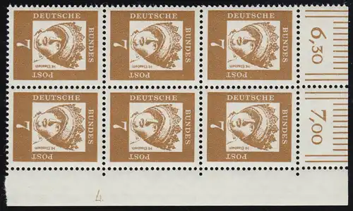 348y DZ Hl. Elisabeth 7 Pf als Eck-6er o.r. mit Druckerzeichen 4 unten, **