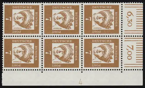 348y DZ Hl. Elisabeth 7 Pf als Eck-6er o.r. mit Druckerzeichen 4 oben, **