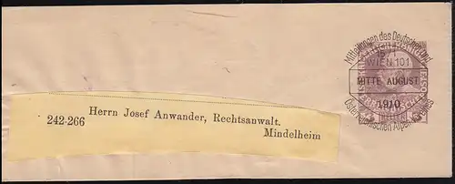 Autriche Streifband S 8 Préévaluation D.Ö.A.V. WIENNE mi-août 1910