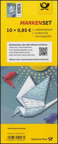 FB 114b Welt der Briefe: Brieftaube 85 Cent, Folienblatt 10x3652, 162020157, **