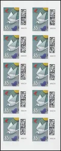 FB 114b Monde des lettres: Pigeon-lettre 85 cent, feuille 10x3652, , **