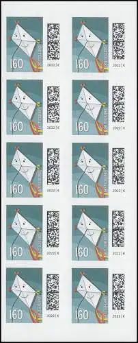FB 116b Briefdrachen 160 C., Folienblatt 10x3654, 162020155, Druckerei GDL, **