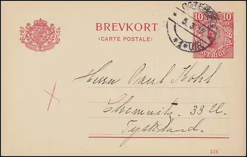 Carte postale P 30 BREFFORT Roi Gustav avec DV 516, GÖTEBORG 5.3.1917 vers Chemnitz