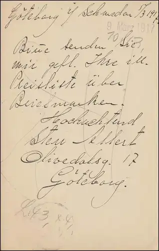 Postkarte P 30 BREFKORT König Gustav mit DV 516, GÖTEBORG 5.3.1917 nach Chemnitz