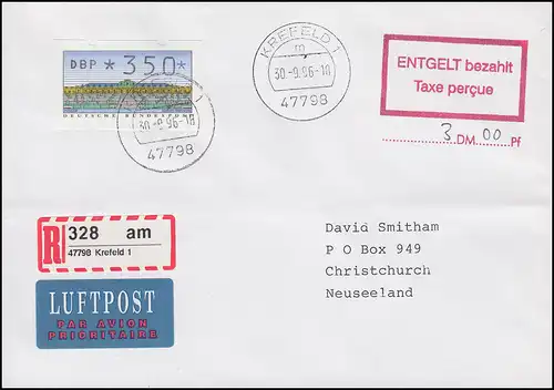 2.1.1. ATM 350 und roter Entgelt-bezahlt-Stempel Lp-R-Brief KREFELD 30.9.96