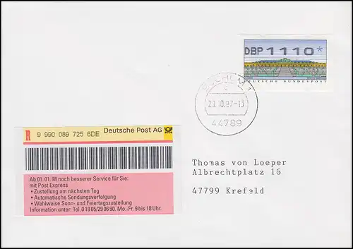 Postexpress: Pilotversuch NL Bochum Postexpress-Standard Frühdatum 29.10.1997