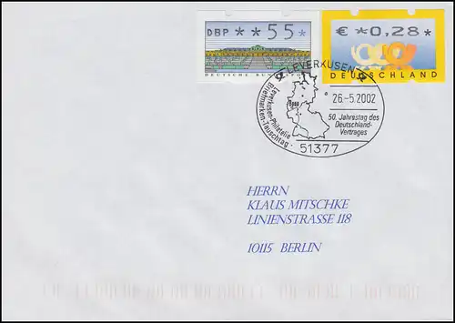 2.1 ATM type K Sanssouci avec 4.1 courrier postal à distance avec SSt Leverkusen 26.5.2002