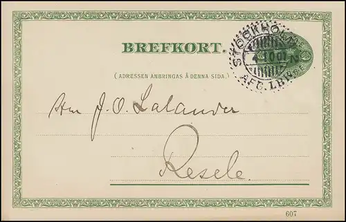 Postkarte P 24 BREFKORT 5 Öre Druckdatum 607 aus STOCKHOLM 4.10.07