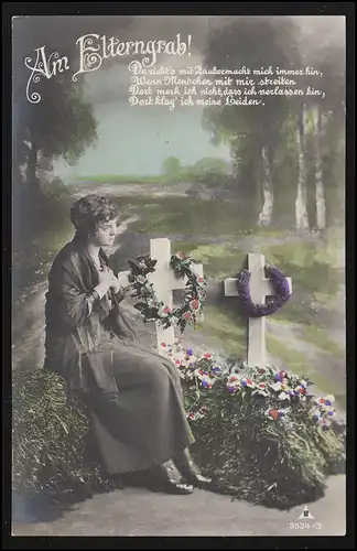 AK Deuil Sur la tombe des parents Croix de tombe Mort Souvenir Leyde cimetière, inutilisé