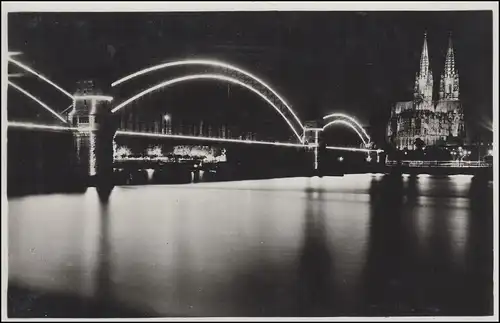 AK KÖLN am Rhein Dom- und Brückenbeleuchtung, LEVERKUSEN-WIESDORF 9.8.1935