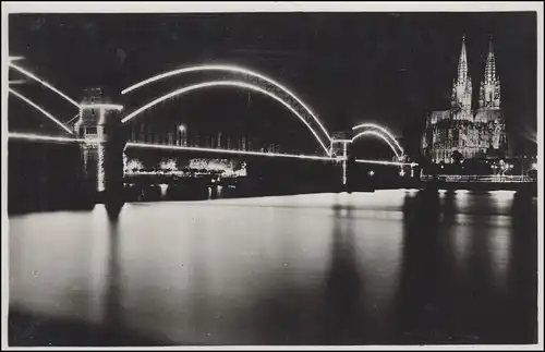 AK KÖLN am Rhein Dom- und Pont-Eclairage, LEVERKUSEN-WIESDORF 9.8.1935