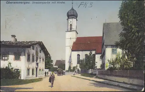 AK Oberammergau Route avec église, OCHERAMMERGAU PÂCE DE PASSION 13.6.10