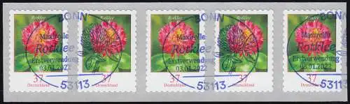 3663 Rotklee 37 Cent sk 5er-Streifen mit UNGERADER Nummer, EV-O Bonn 3.1.22