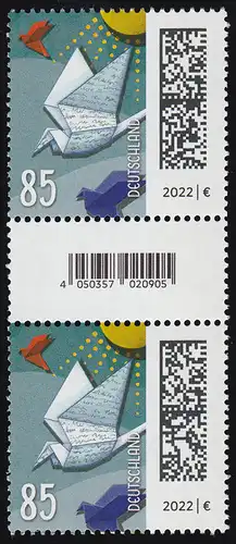 3645 Pigeon-lettre 85 cents de 200, couple avec n °, champ de code, sans n° **