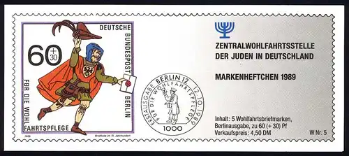 ZWStJ/Wofa 1989 Postbeförderung & Briefbote 60 Pf, 5x852, postfrisch