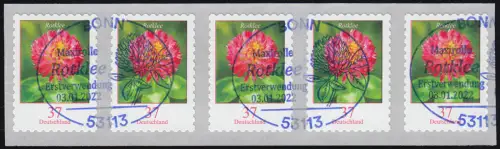3663 Rotklee 37 Cent sk 5er-Streifen mit GERADER Nummer, EV-O Bonn 3.1.22
