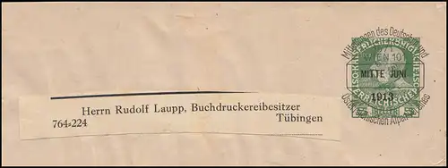 Österreich Streifband Vorausentwertung D.Ö.A.V. WIEN Mitte Juni 1913 auf 5 H.