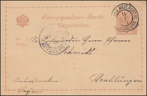 Autriche Poste militaire Carte postale P 3 Armoiries MILIT.POST XI BANJALUKA 1899