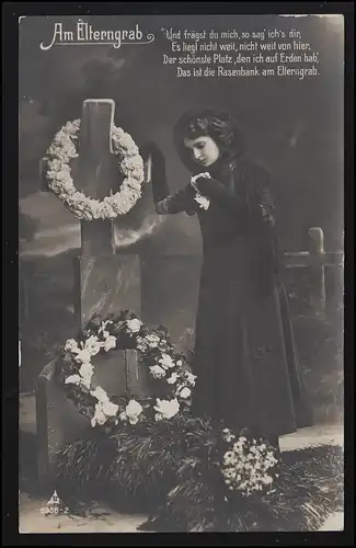 Trauer-AK Foto Am Elterngrab Grabkreuz Tod Gedenken, ST. INGBERT 17.10.19111