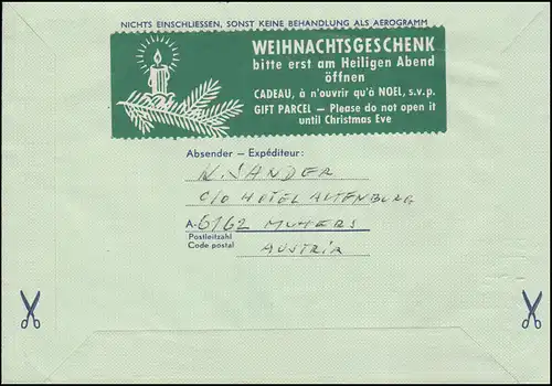 Österreich Aerogramme LF 19 mit SSt CHRISTKINDL Engel mit Flöte 22.12.1984