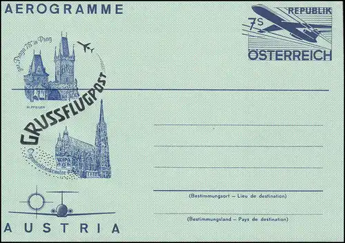 Österreich Aerogramme LF mit 18 Zudruck GRUSSFLUGPOST zur Praga'78, ungebraucht