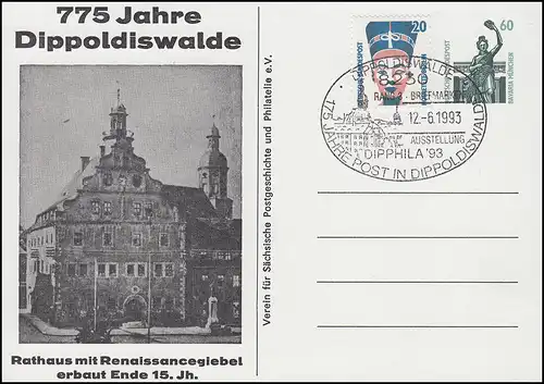 Privatpostkarte PP 151 775 Jahre Dippoldiswalde SSt DIPPOLDISWALDE 12.6.93