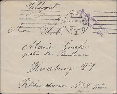 Marinefeldpost Bizeierer BS 2ème compagnie 1ère division de marins, lettre KIEL 3.5.16